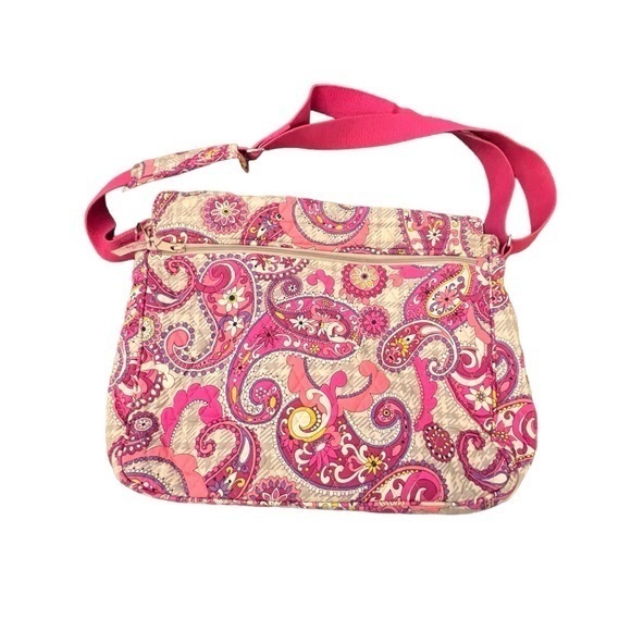 Vera Bradley Messenger Cross‎ Body Bag Pink Paisley Meets Plaid Retired Laptop - Picture 15 of 15
